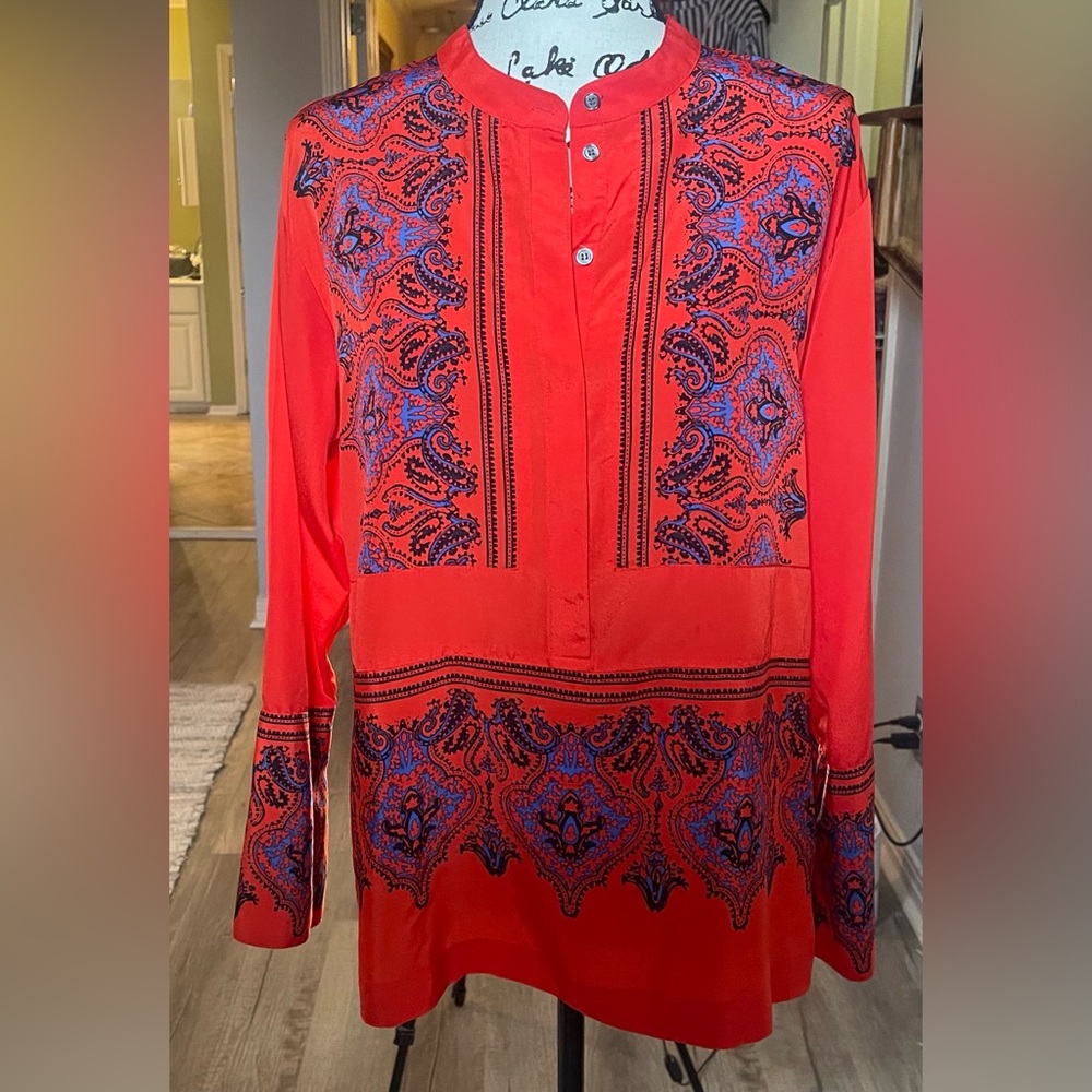 J Crew - Rich and Elegant long sleeve Blouse  with exquisite designs throughout.